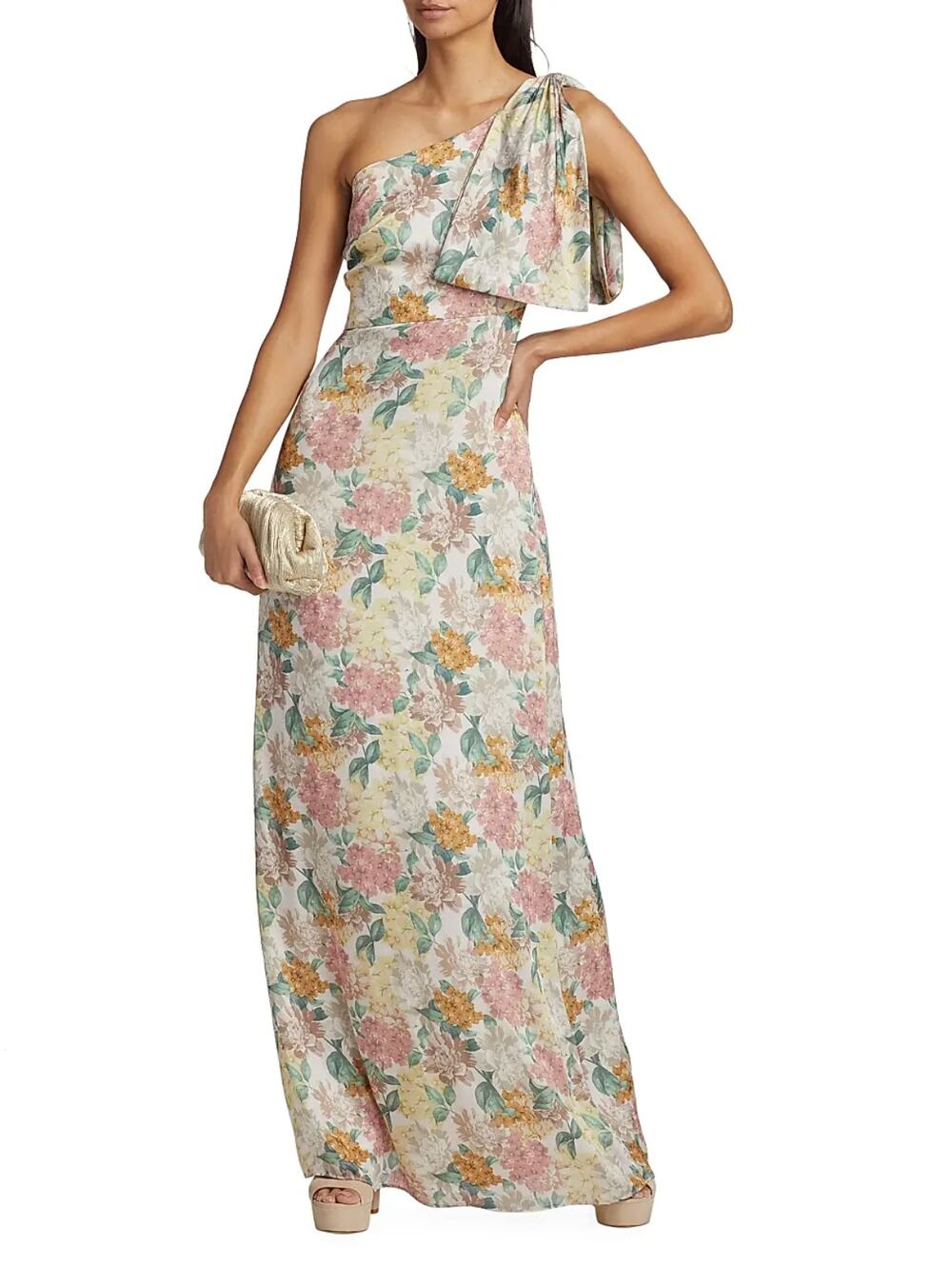 Sachin & Babi One-Shoulder Bow Gown Womens 6 Antique Bouquet Chelsea Floral